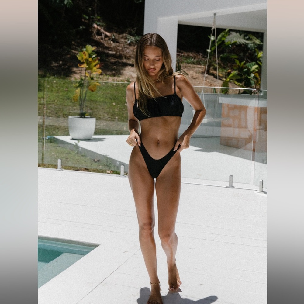 (S) Somerfield Swim Bikini Bottoms Onyx Black Small Beach Two Piece Ribbed
